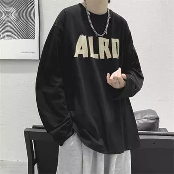 Мужские футболки с длинным рукавом с буквенным графическим принтом, модные брендовые футболки для мужчин, мужская одежда, повседневная футболка, мужская летняя корейская ретро футболка M чёрный