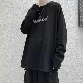 Мужские футболки с длинным рукавом с буквенным графическим принтом, модные брендовые футболки для мужчин, мужская одежда, повседневная футболка, мужская летняя корейская ретро футболка M чёрный