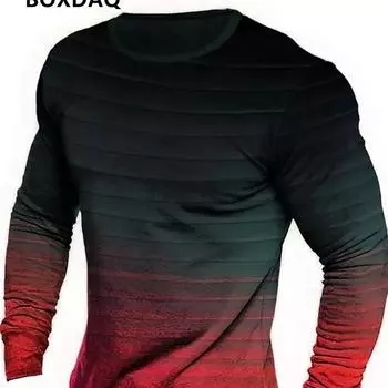 Мужские футболки с длинным рукавом в полоску весна-осень с 3D-принтом и уличными градиентами, мужские футболки 6XL, повседневные топы с круглым вырезом S
