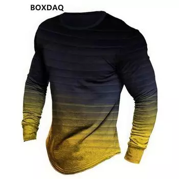 Мужские футболки с длинным рукавом в полоску весна-осень с 3D-принтом и уличными градиентами, мужские футболки 6XL, повседневные топы с круглым вырезом S