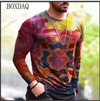 Мужские футболки с длинным рукавом в винтажном стиле, весна-осень, 3D-принт, уличные свободные топы 6XL, большие размеры, свободная повседневная футболка с круглым вырезом S