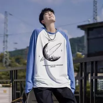 Мужские футболки с длинными рукавами, мужские свободные топы с графикой и круглым вырезом, модные мужские футболки в стиле ретро, футболка большого размера, новое лето, большие размеры M чёрный