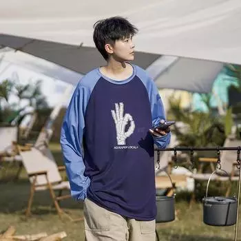 Мужские футболки с длинными рукавами, мужские свободные топы с графикой и круглым вырезом, модные мужские футболки в стиле ретро, футболка большого размера, новое лето, большие размеры M чёрный