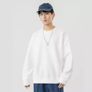 Мужские футболки с длинными рукавами, мужские толстовки, универсальные свободные студенческие топы и рубашки с круглым вырезом на весну и осень для мужчин M