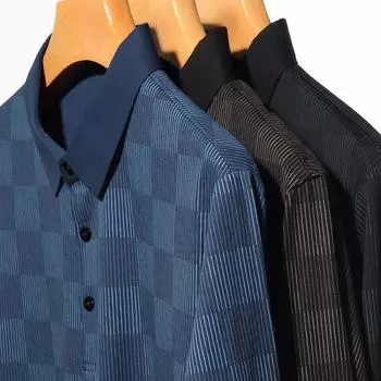 Мужские футболки с длинными рукавами, тонкие, осенний новый стиль, мужские рубашки свободного кроя в клетку для молодежи и среднего возраста, деловые мужские футболки M