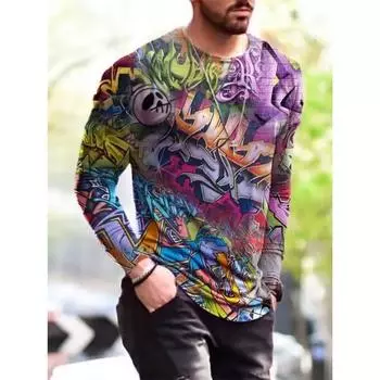 Мужские футболки с длинными рукавами в готическом уличном стиле в стиле хип-хоп и рок, весенне-осенние топы с 3D принтом, молодежные жизненные топы, футболки размера плюс 6XL S