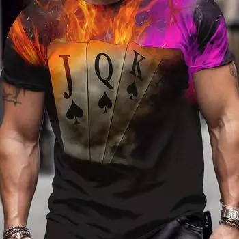 Мужские футболки с графическим 3D-принтом на тему покера, повседневные футболки, удобные пуловеры с короткими рукавами, мужская летняя одежда S
