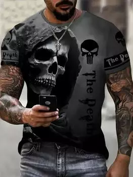 Мужские футболки с изображением черепа ужасов и 3d принтом Terror Street, футболка в стиле хип-хоп с круглым вырезом, свободные повседневные летние топы, одежда S