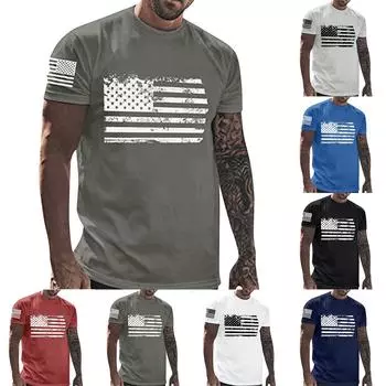 Мужские футболки с изображением Дня независимости США, футболки с графикой и коротким рукавом, американская патриотическая винтажная футболка L чёрный