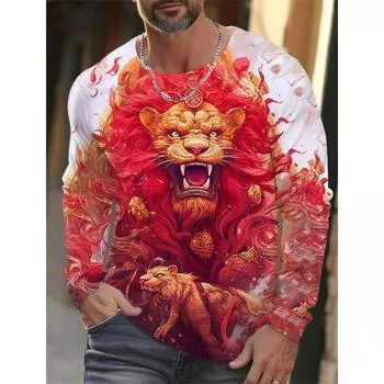 Мужские футболки с изображением животных на весну и осень, с круглым вырезом и длинными рукавами, мужская спортивная одежда, большие размеры, винтажная футболка с 3D-принтом S