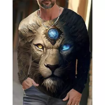 Мужские футболки с изображением животных на весну и осень, с круглым вырезом и длинными рукавами, мужская спортивная одежда, большие размеры, винтажная футболка с 3D-принтом S
