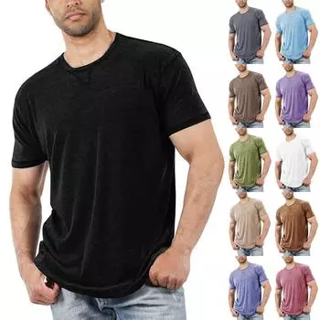 Мужские футболки с коротким рукавом, повседневная блузка, футболка с круглым вырезом, летние мягкие топы L чёрный