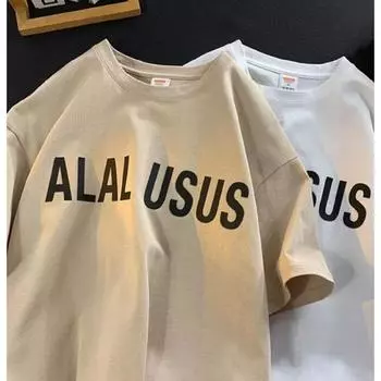 Мужские футболки с коротким рукавом с буквенным графическим принтом и половиной рукава Футболка-пуловер Повседневная футболка Мужская корейская повседневная футболка с круглым вырезом в стиле ретро M чёрный