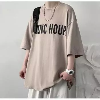 Мужские футболки с коротким рукавом с буквенным графическим принтом и половиной рукава Футболка-пуловер Повседневная футболка Мужская корейская повседневная футболка с круглым вырезом в стиле ретро M чёрный