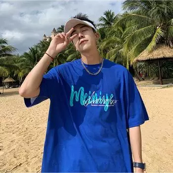 Мужские футболки с коротким рукавом с буквенным графическим принтом и половиной рукава Футболка-пуловер Повседневная футболка Мужская повседневная футболка с круглым вырезом в стиле ретро M чёрный