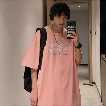 Мужские футболки с коротким рукавом с буквенным графическим принтом и половиной рукава Футболка-пуловер Повседневная футболка Мужская корейская повседневная футболка с круглым вырезом в стиле ретро M чёрный