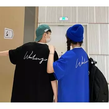 Мужские футболки с коротким рукавом с буквенным графическим принтом и половиной рукава, мужская одежда, повседневная футболка, мужские корейские повседневные топы с круглым вырезом в стиле ретро M чёрный