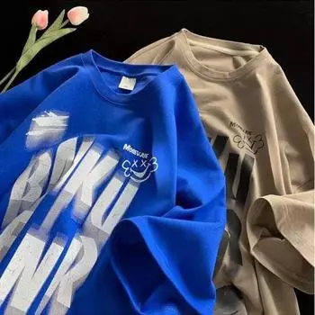 Мужские футболки с коротким рукавом с буквенным графическим принтом, модные брендовые футболки для мужчин, мужская одежда, повседневная футболка, мужские летние топы в корейском стиле ретро для мужчин M чёрный