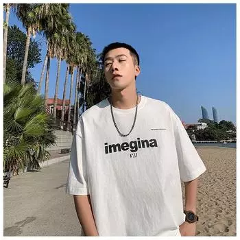 Мужские футболки с коротким рукавом с буквенным графическим принтом, модные футболки с короткими рукавами, мужская одежда, повседневная футболка, мужские летние топы в корейском стиле ретро для M чёрный