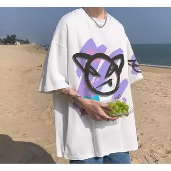 Мужские футболки с коротким рукавом с буквенным графическим принтом, модные брендовые футболки для мужчин, мужская одежда, повседневная футболка, мужские летние топы в корейском стиле ретро для мужчин M чёрный