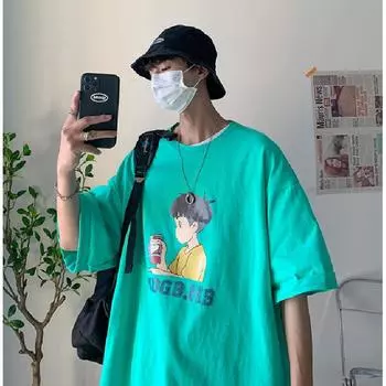 Мужские футболки с коротким рукавом с буквенным графическим принтом и половиной рукава, мужская одежда, повседневная футболка, мужские корейские повседневные топы с круглым вырезом в стиле ретро M чёрный