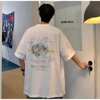 Мужские футболки с коротким рукавом с буквенным графическим принтом, модные брендовые футболки для мужчин, мужская одежда, повседневная футболка, мужские летние топы в корейском стиле ретро для M чёрный