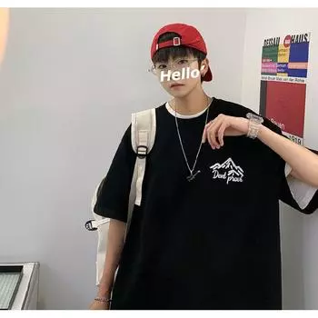 Мужские футболки с коротким рукавом с буквенным графическим принтом, модные брендовые футболки для мужчин, мужская одежда, повседневная футболка, мужские летние топы в корейском стиле ретро для мужчин M чёрный