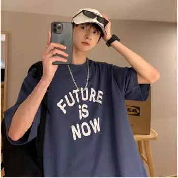 Мужские футболки с коротким рукавом с буквенным графическим принтом и половиной рукава Футболка-пуловер Повседневная футболка Мужская повседневная футболка с круглым вырезом в стиле ретро M чёрный