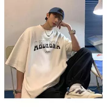 Мужские футболки с коротким рукавом с буквенным графическим принтом и половиной рукава Футболка-пуловер Повседневная футболка Мужская корейская повседневная футболка с круглым вырезом в стиле ретро