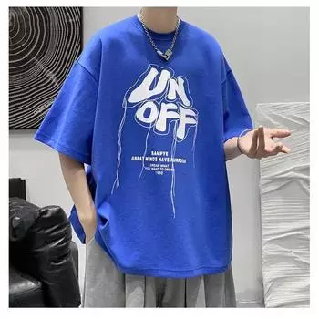 Мужские футболки с коротким рукавом с буквенным графическим принтом и половиной рукава Футболка-пуловер Повседневная футболка Мужская корейская повседневная футболка с круглым вырезом в стиле ретро M чёрный