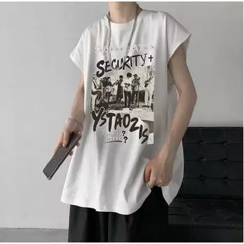 Мужские футболки с коротким рукавом с буквенным графическим принтом и половиной рукава Футболка-пуловер Повседневная футболка Мужская корейская повседневная футболка с круглым вырезом в стиле ретро M чёрный