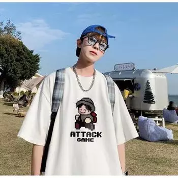 Мужские футболки с коротким рукавом с буквенным графическим принтом и половиной рукава Футболка-пуловер Повседневная футболка Мужская корейская повседневная футболка с круглым вырезом в стиле ретро M чёрный