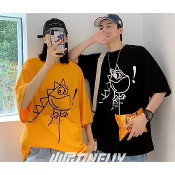 Мужские футболки с коротким рукавом с буквенным графическим принтом, модные футболки с короткими рукавами, мужская одежда, повседневная футболка, мужские летние топы в корейском стиле ретро для M чёрный