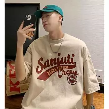 Мужские футболки с коротким рукавом с буквенным графическим принтом, модные футболки с короткими рукавами, мужская одежда, повседневная футболка, мужские летние топы в корейском стиле ретро для M чёрный