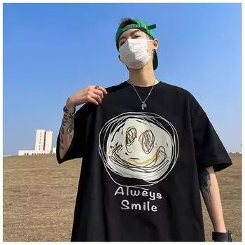 Мужские футболки с коротким рукавом с буквенным графическим принтом, модные футболки с короткими рукавами, мужская одежда, повседневная футболка, мужские летние топы в корейском стиле ретро для M чёрный