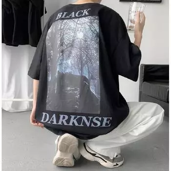 Мужские футболки с коротким рукавом с буквенным графическим принтом, модные футболки с короткими рукавами, мужская одежда, повседневная футболка, мужские летние топы в корейском стиле ретро для M чёрный