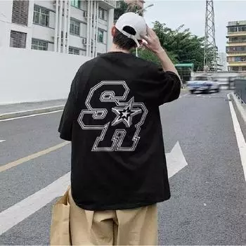 Мужские футболки с короткими рукавами, мужские свободные топы с графикой и круглым вырезом, модные мужские футболки в стиле ретро, футболка большого размера, новое лето, большие размеры M чёрный