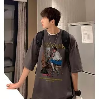 Мужские футболки с короткими рукавами, мужские свободные топы с графикой и круглым вырезом, модные мужские футболки в стиле ретро, футболка большого размера, новое лето, большие размеры M чёрный