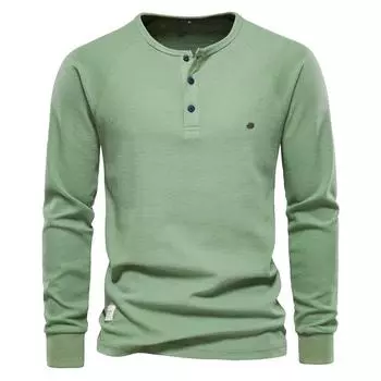 Мужские футболки с круглым вырезом, осенние, с воротником-хенли, с длинным рукавом, простые, дышащие, однотонные, мужские S 50-60 kg белый