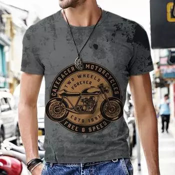 Мужские футболки с круглым вырезом, спортивный костюм в стиле панк с мотоциклетным дизайном, летняя новинка 2022 года с 3D принтом, модная популярная повседневная футболка большого размера S белый
