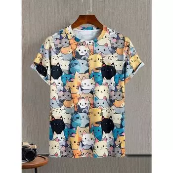 Мужские футболки с милым рисунком кота и 3D-принтом, топы, футболки, летняя новинка, женская уличная мода, свободные футболки, мужская одежда S