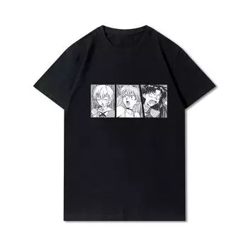 Мужские футболки с принтом аниме «Евангелион» больших размеров, хлопковые топы с круглым вырезом, летние повседневные черные футболки S