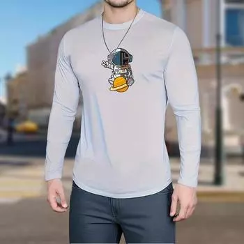 Мужские футболки с принтом астронавта, футболки с длинным рукавом, повседневные свитера с круглым вырезом, мужская одежда больших размеров XS белый