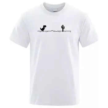 Мужские футболки с принтом динозавра кактуса, забавные топы, летняя хлопковая футболка для мужчин, повседневные футболки с круглым вырезом, уличная одежда, базовый топ XL белый