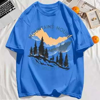 Мужские футболки с принтом «Дом в горах», повседневные футболки с круглым вырезом, хлопковые, мягкие, с коротким рукавом, свободные, летняя одежда S