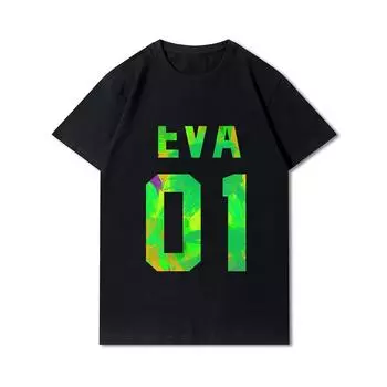 Мужские футболки с принтом «Евангелион» больших размеров, хлопковые топы с круглым вырезом, летние повседневные черные футболки в стиле аниме S