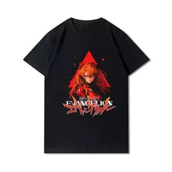 Мужские футболки с принтом «Евангелион» больших размеров, хлопковые топы с круглым вырезом, летние повседневные черные футболки в стиле аниме XS