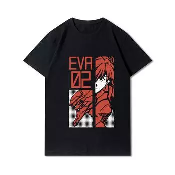 Мужские футболки с принтом «Евангелион» больших размеров, хлопковые топы с круглым вырезом, летние повседневные черные футболки в стиле аниме S