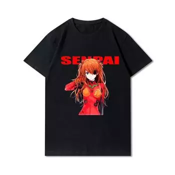 Мужские футболки с принтом «Евангелион» больших размеров, хлопковые топы с круглым вырезом, летние повседневные черные футболки большого размера в стиле аниме S