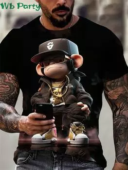 Мужские футболки с принтом хип-хоп обезьяны 3D, футболка с коротким рукавом и круглым вырезом, дизайнерская одежда для мужчин, свободная одежда с принтом обезьяны S